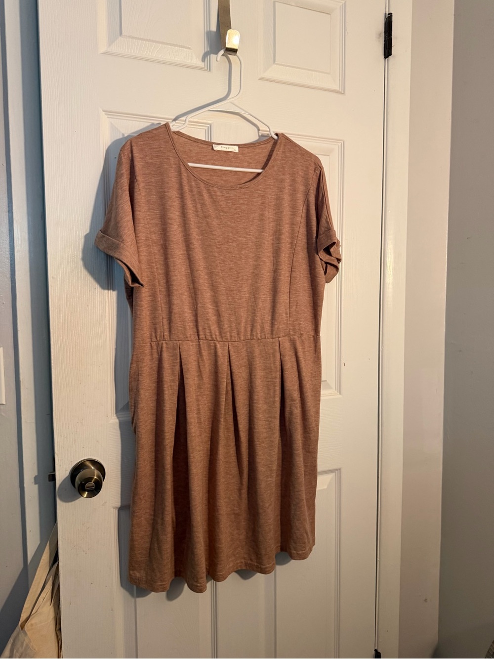 Everyday Short Sleeve Fit-and-Flare Dress in Heathered Brown